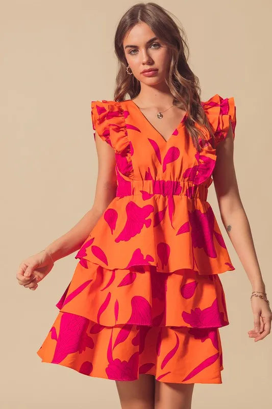 So Me Floral V Neck Layered Dress with Elasticized Waist.