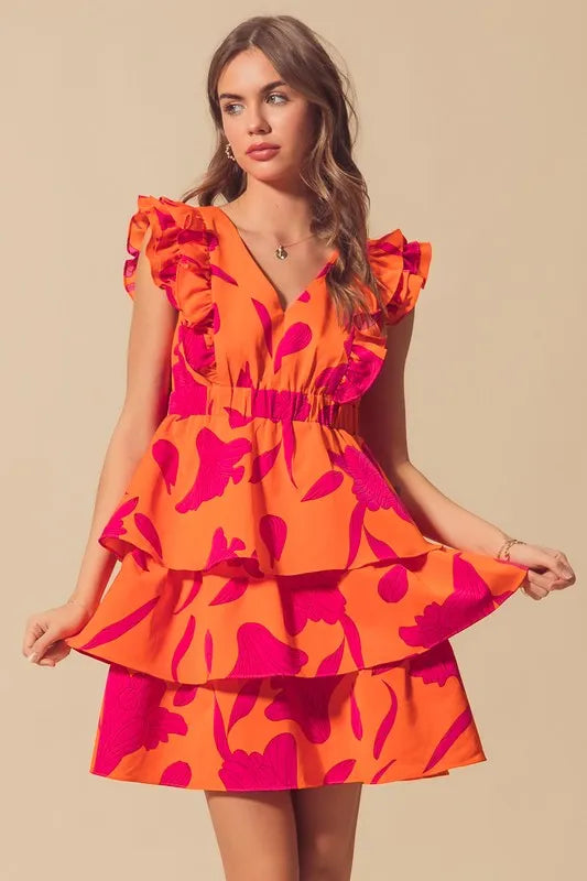 So Me Floral V Neck Layered Dress with Elasticized Waist.