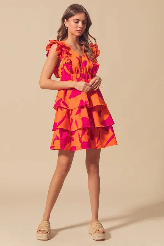 So Me Floral V Neck Layered Dress with Elasticized Waist.