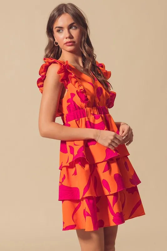 So Me Floral V Neck Layered Dress with Elasticized Waist.