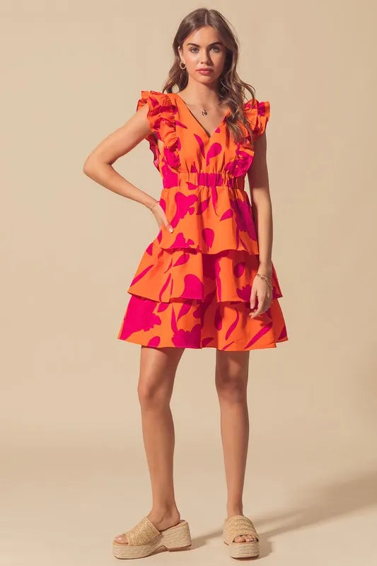 So Me Floral V Neck Layered Dress with Elasticized Waist.