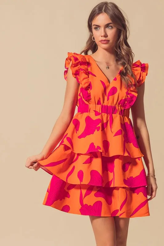 So Me Floral V Neck Layered Dress with Elasticized Waist.