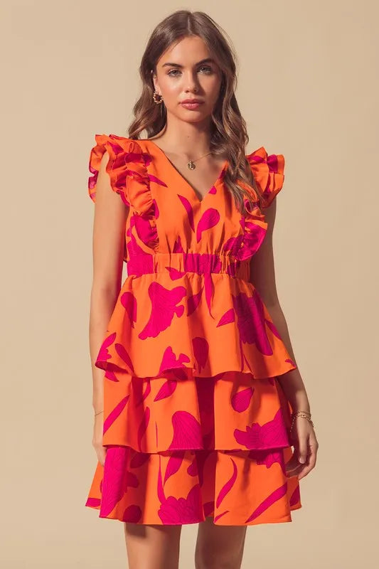 So Me Floral V Neck Layered Dress with Elasticized Waist.