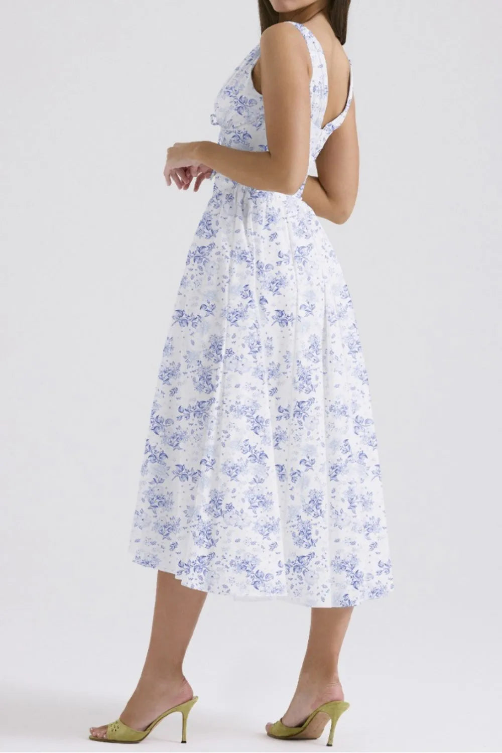Floral V-Neck Sleeveless Midi Dress with Pockets.