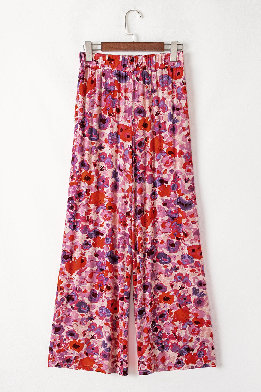 Floral wide leg elastic high waist pants, opaque.