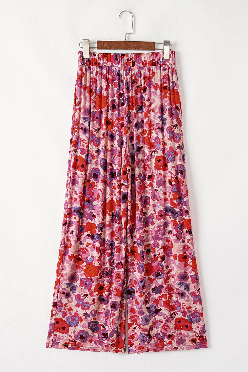 Floral wide leg elastic high waist pants, opaque.