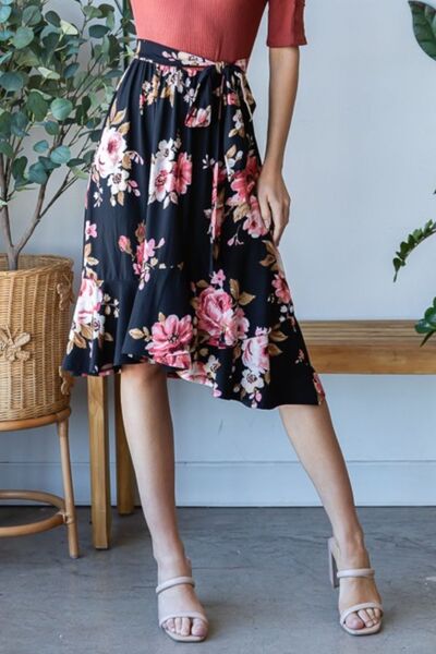 Reborn J Floral Wrap Ruffle Hem Skirt.