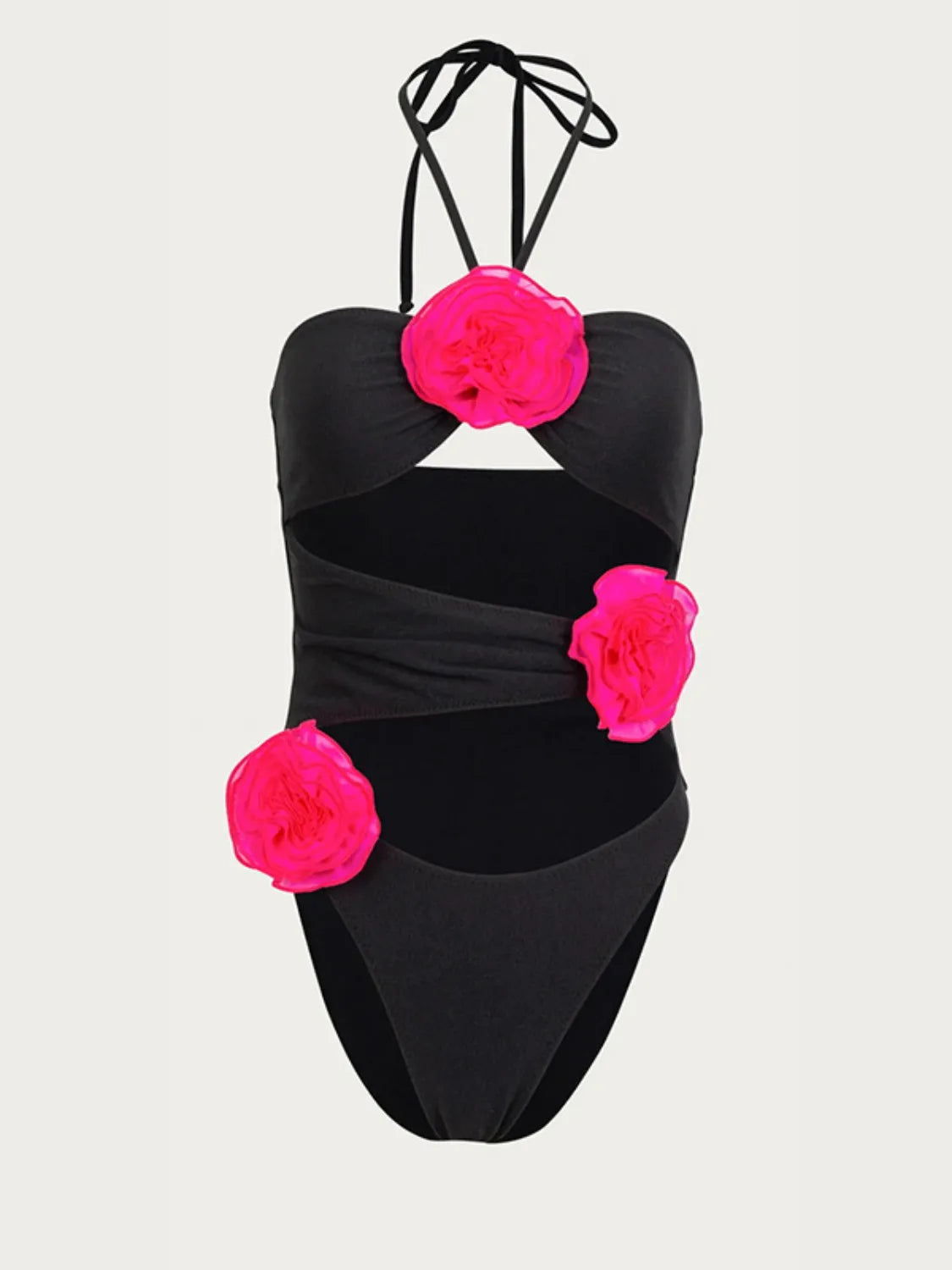 Flower Cutout Halter Neck One-Piece Swimwear with Tied Detail.
