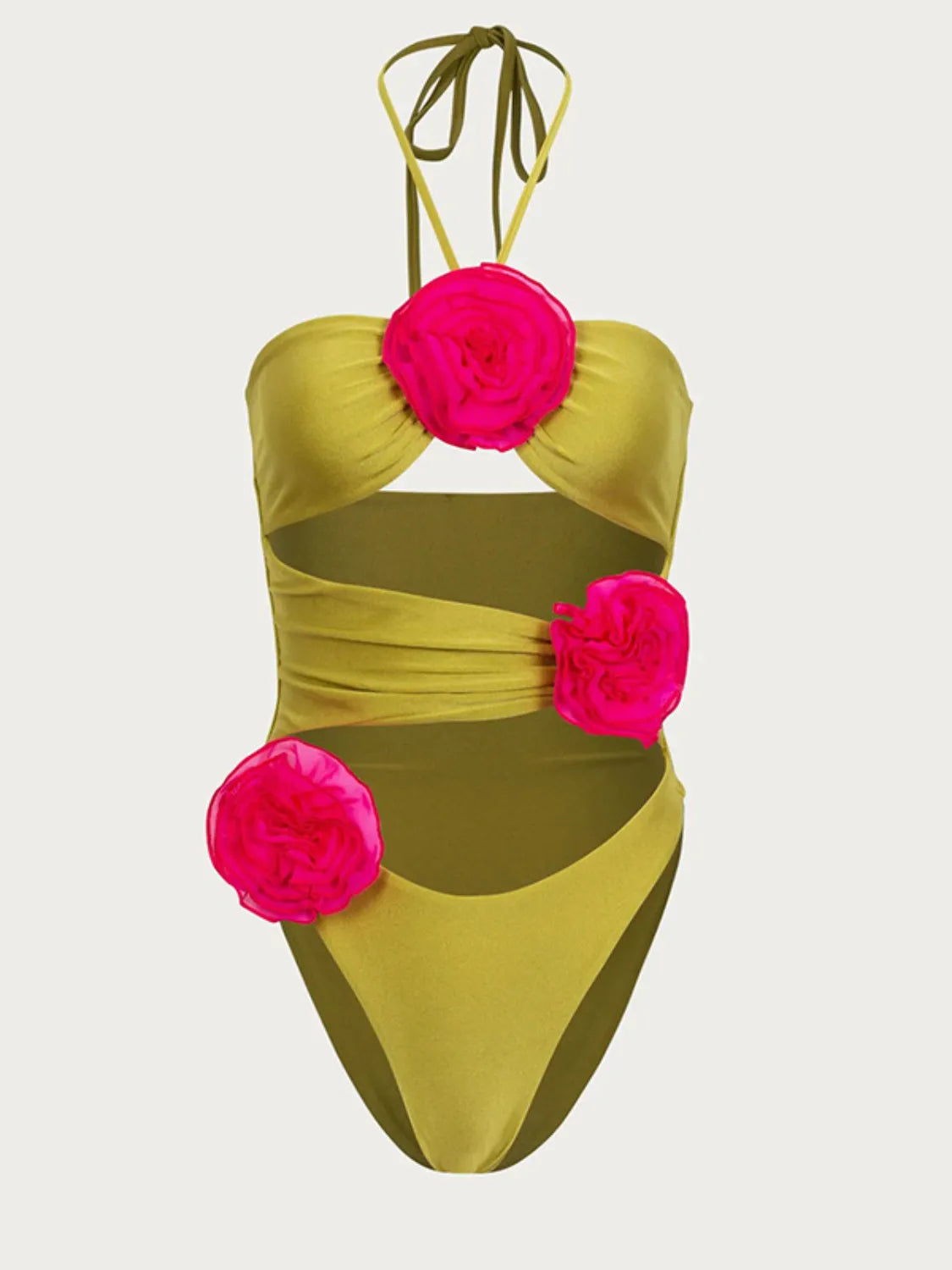 Flower Cutout Halter Neck One-Piece Swimwear with Tied Detail.