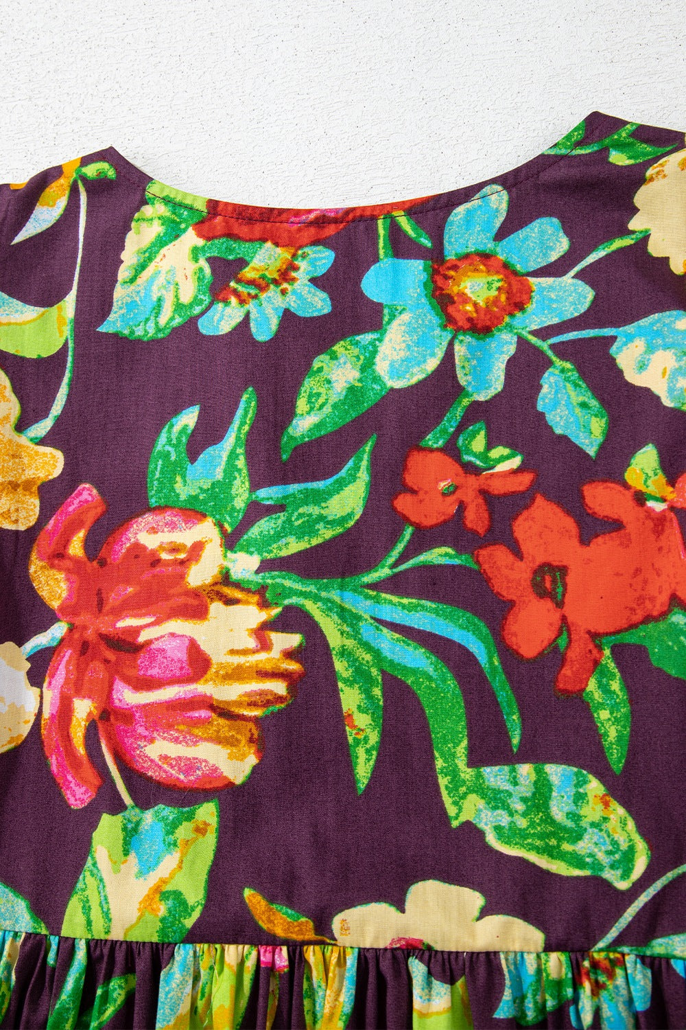 Flower embroidered trim half sleeve blouse.