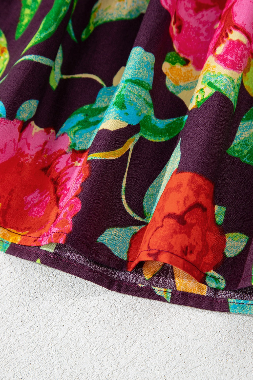 Flower embroidered trim half sleeve blouse.