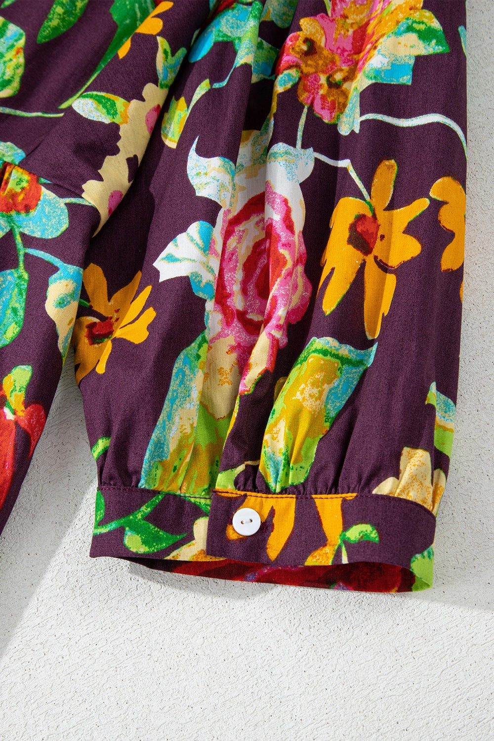 Flower embroidered trim half sleeve blouse.