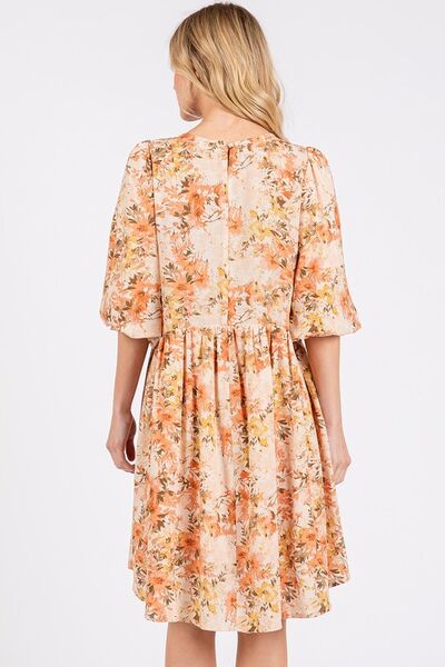 Mittoshop Flower Print Linen Blend Babydoll Mini Dress.