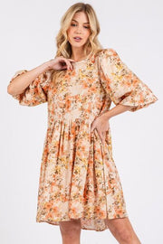Mittoshop Flower Print Linen Blend Babydoll Mini Dress.