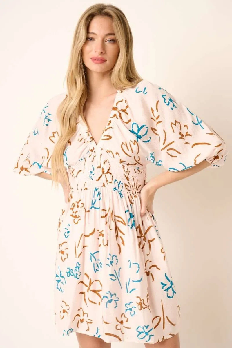 Mittoshop Flower Print Mocked Waist Mini Dress.