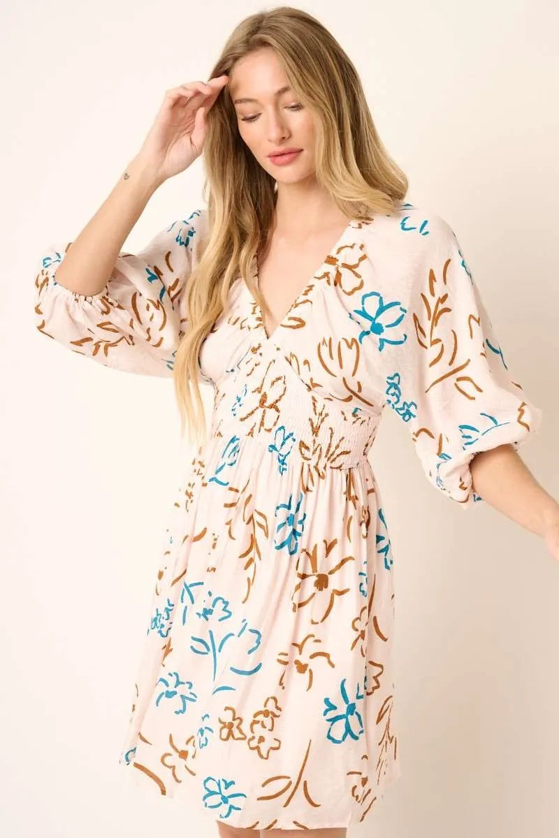 Mittoshop Flower Print Mocked Waist Mini Dress.