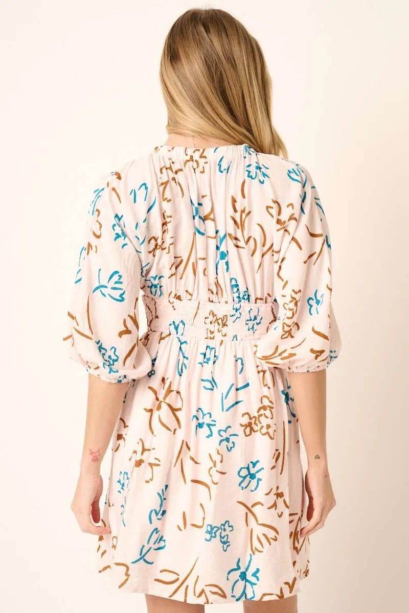 Mittoshop Flower Print Mocked Waist Mini Dress.