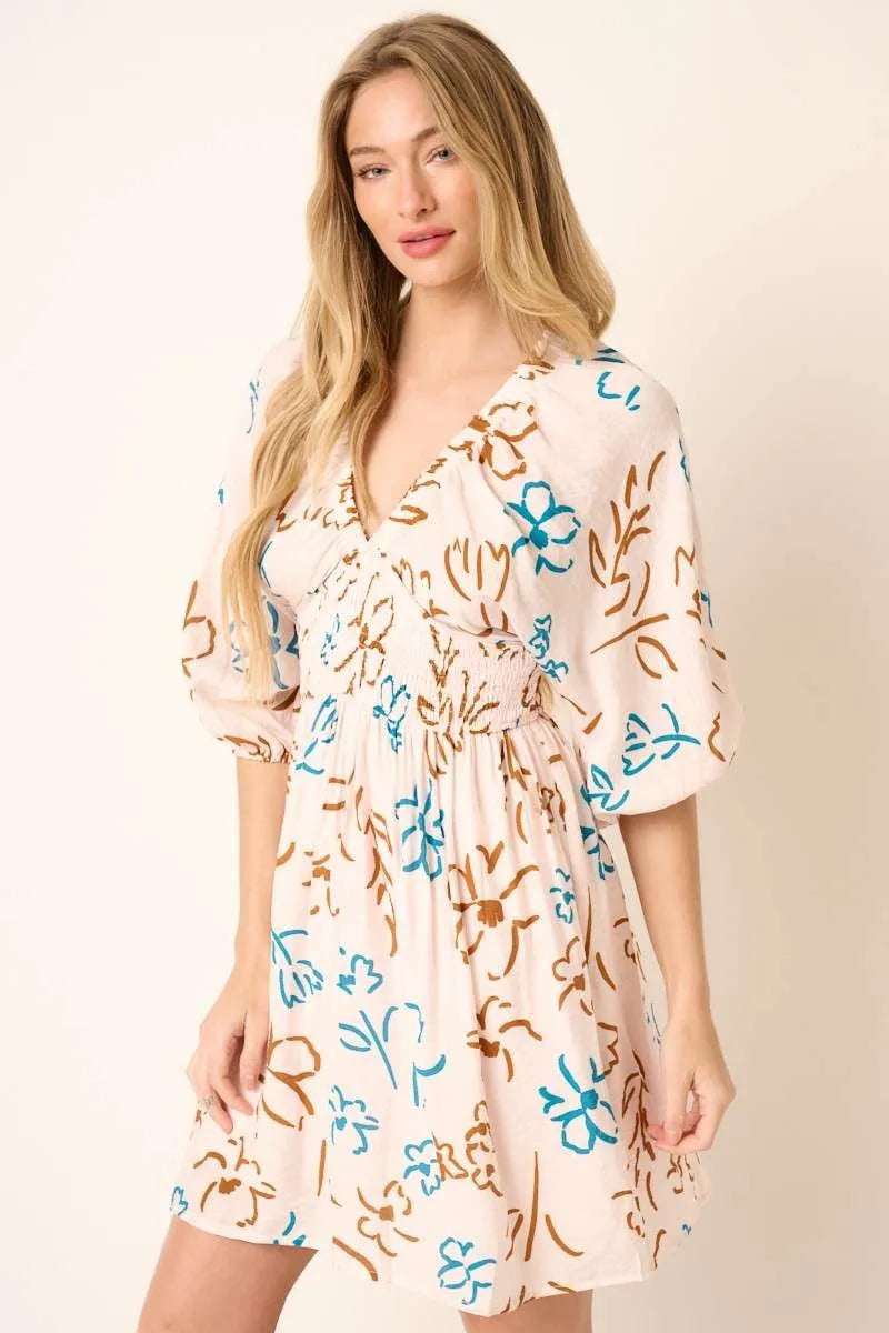 Mittoshop Flower Print Mocked Waist Mini Dress.