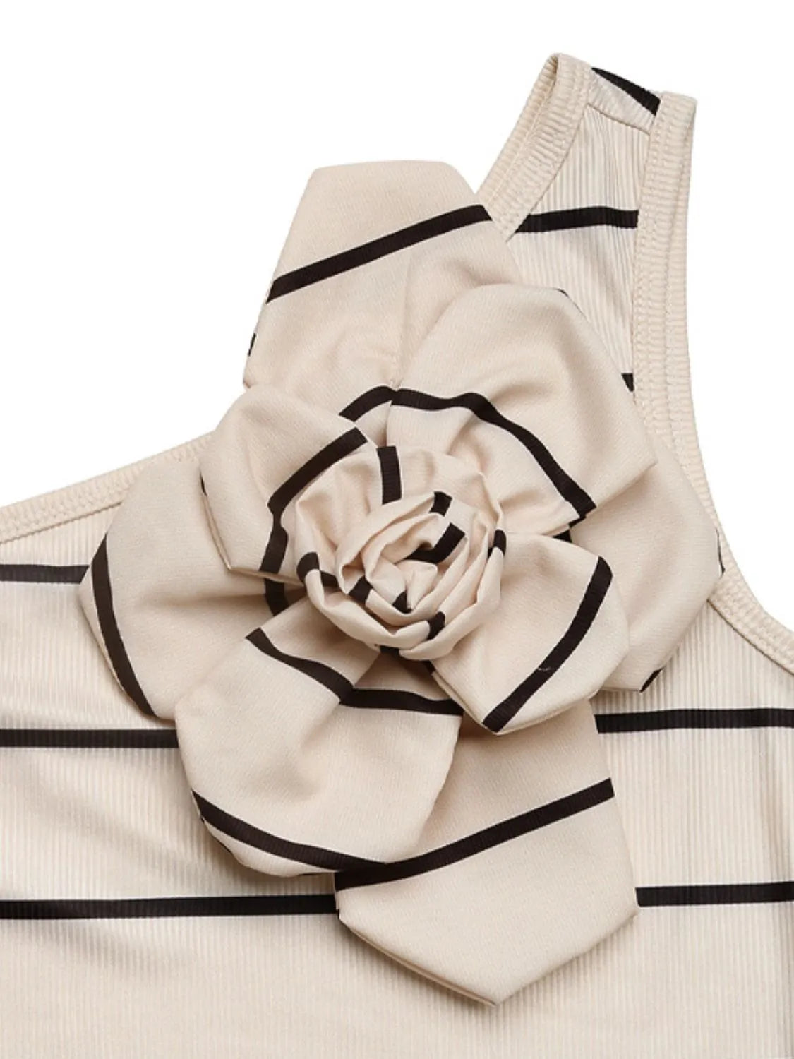 Flower Striped Single Shoulder Dress.