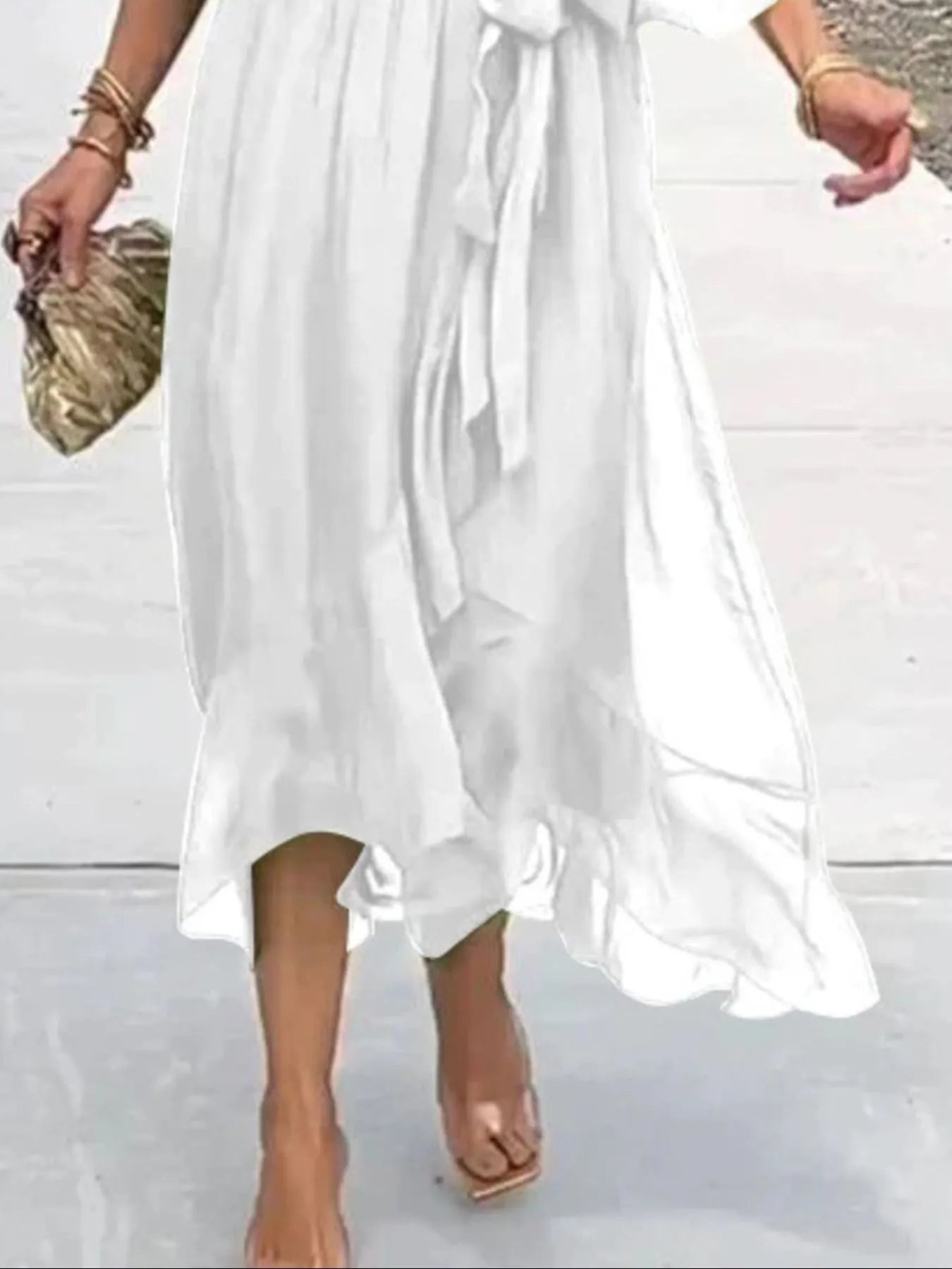 Plus Size Flowy Tie Front Midi Dress with Flutter Sleeves.