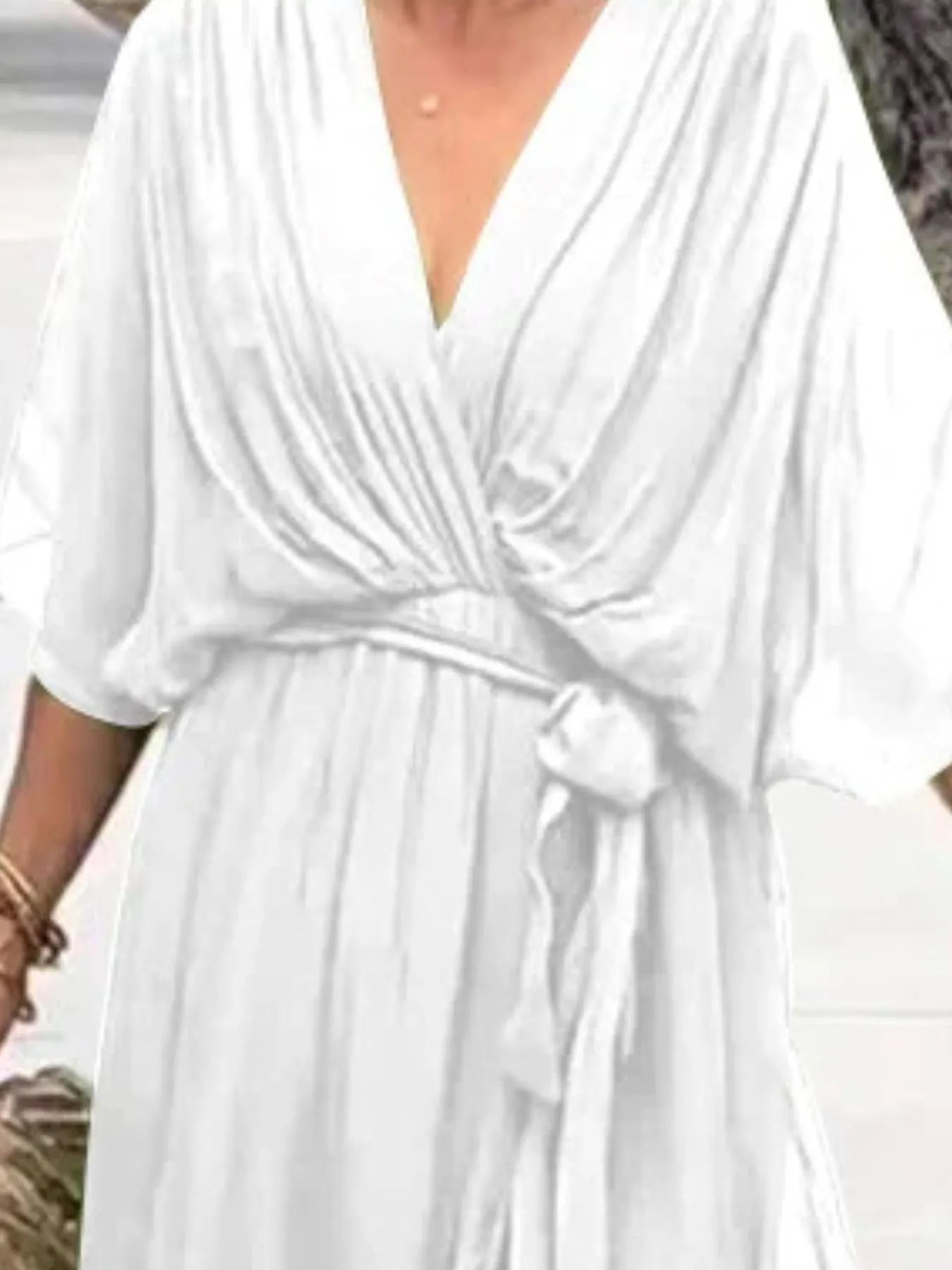 Plus Size Flowy Tie Front Midi Dress with Flutter Sleeves.