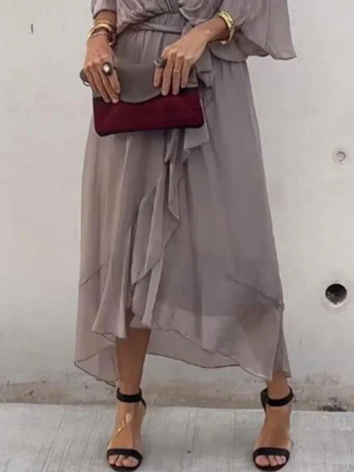 Plus Size Flowy Tie Front Midi Dress with Flutter Sleeves.