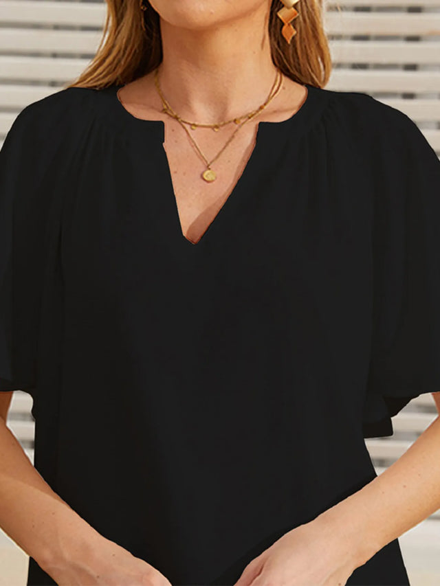 Flutter Sleeve Notched Blouse.