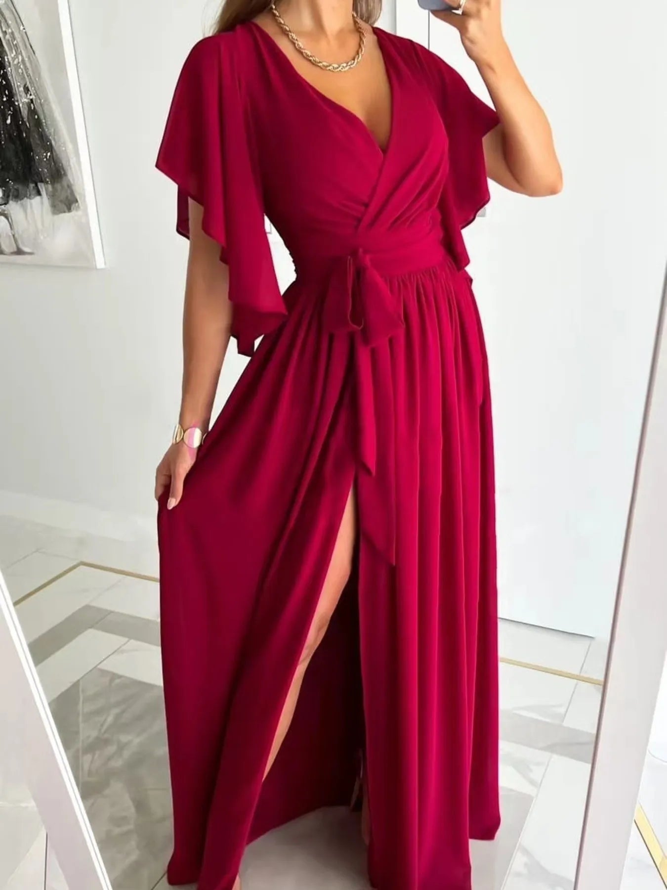 Flutter Sleeve Surplice Tie Waist Dress.