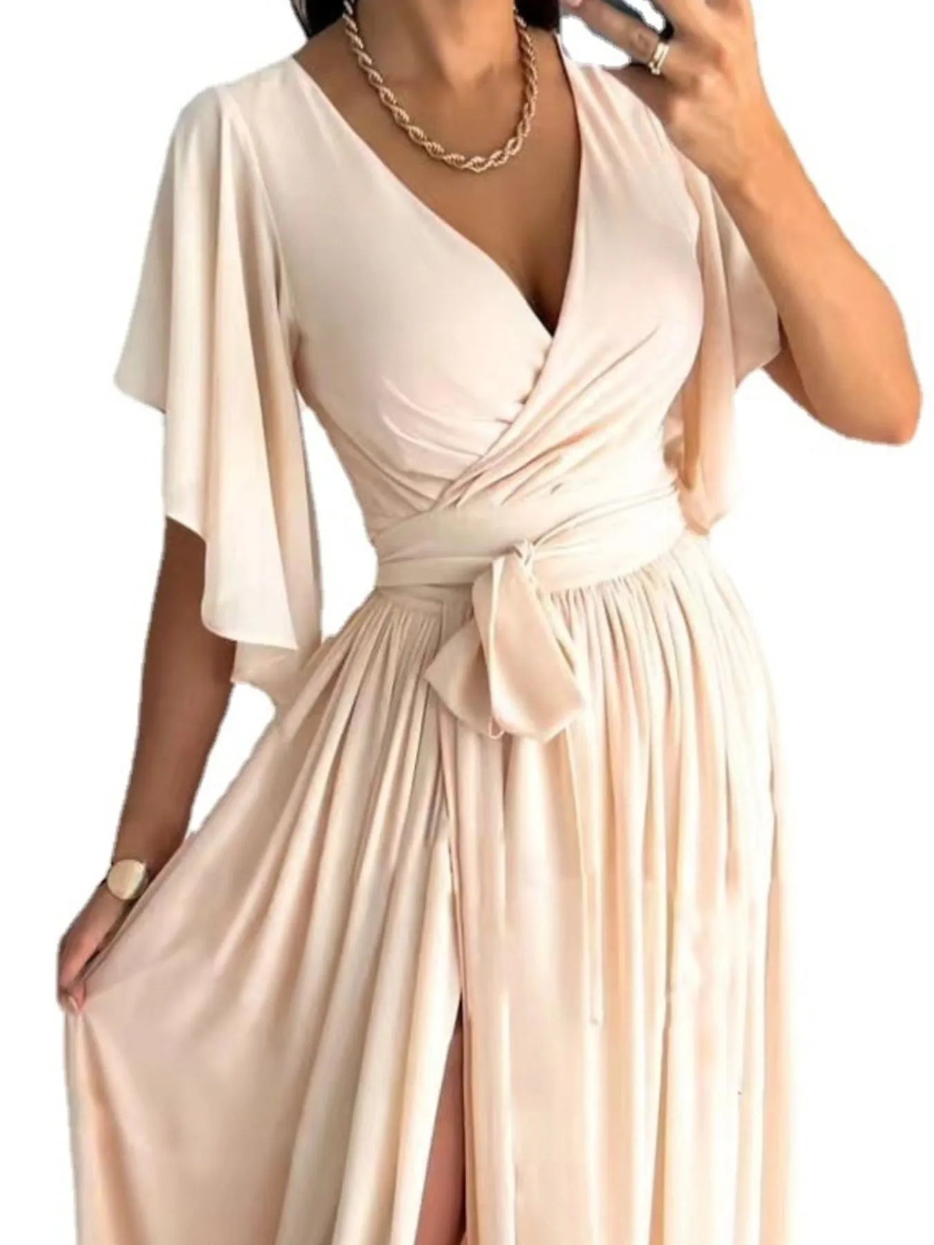 Flutter Sleeve Surplice Tie Waist Dress.