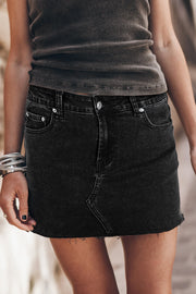 Frayed Hem Denim Mini Skirt.