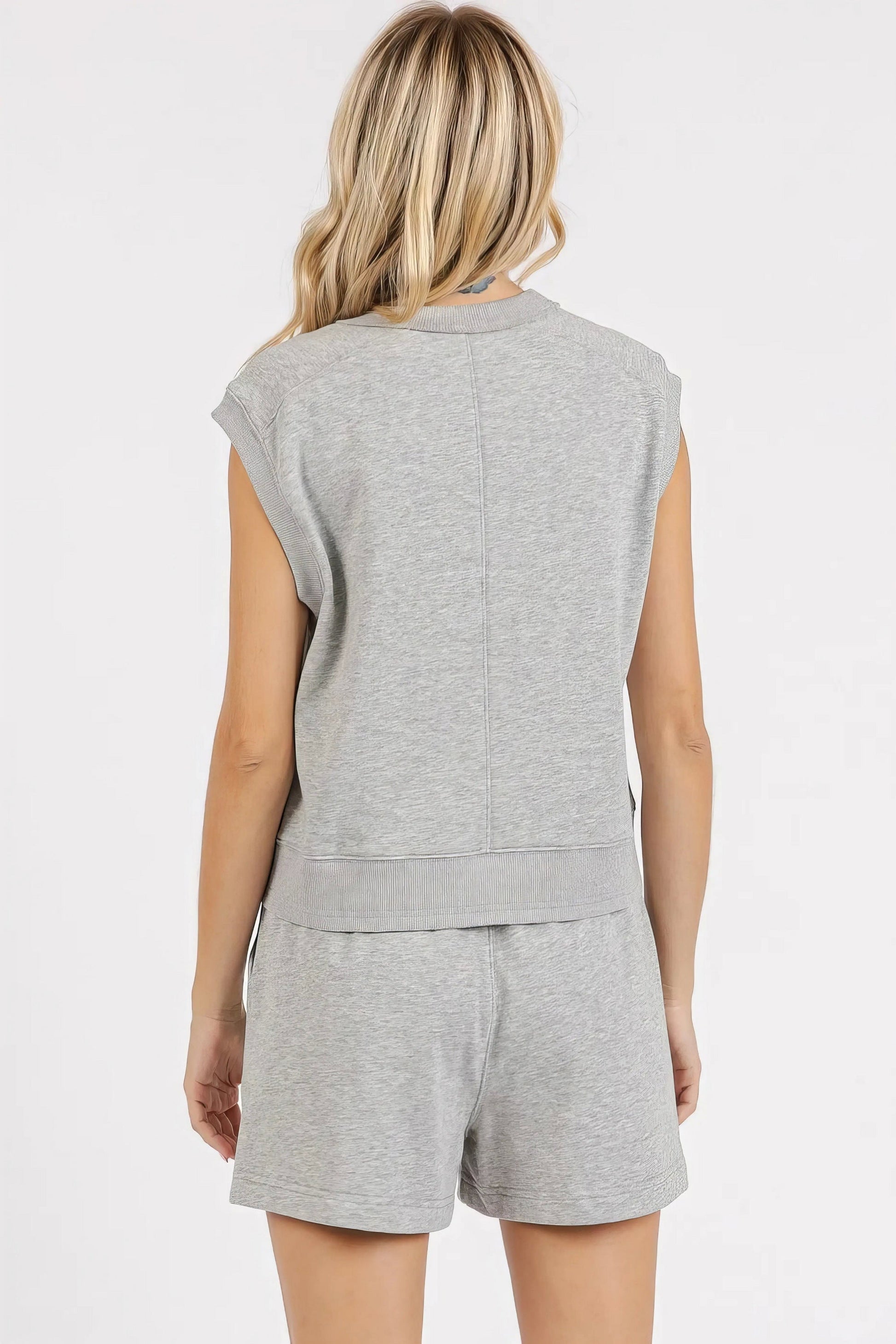 french terry crew neck top and shorts set loungewear, cozy women's two-piece set, comfortable lounge outfit, soft French terry fabric, relaxed fit top, ultimate comfort shorts, ideal for relaxing at home
