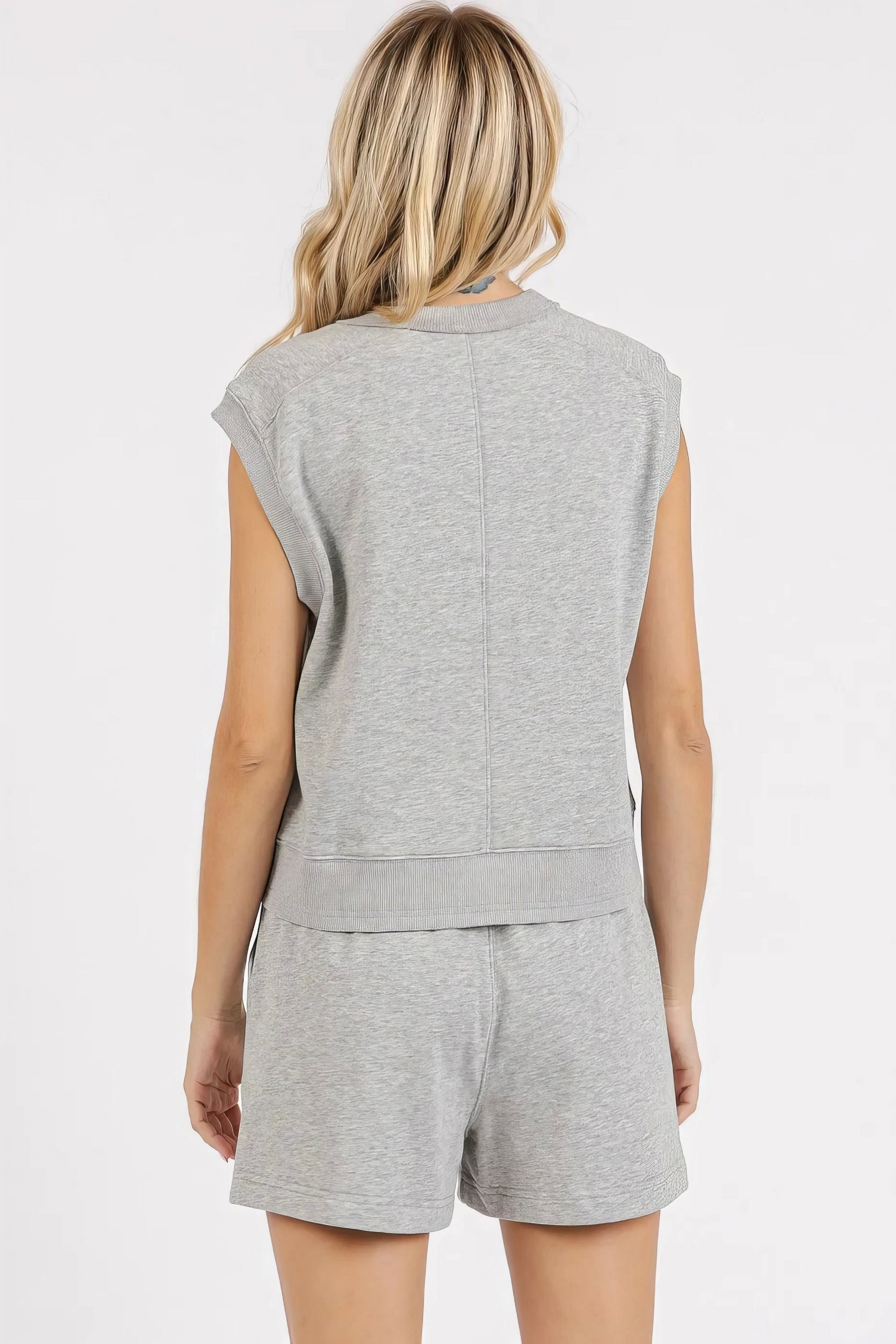 french terry crew neck top and shorts set loungewear, cozy women's two-piece set, comfortable lounge outfit, soft French terry fabric, relaxed fit top, ultimate comfort shorts, ideal for relaxing at home