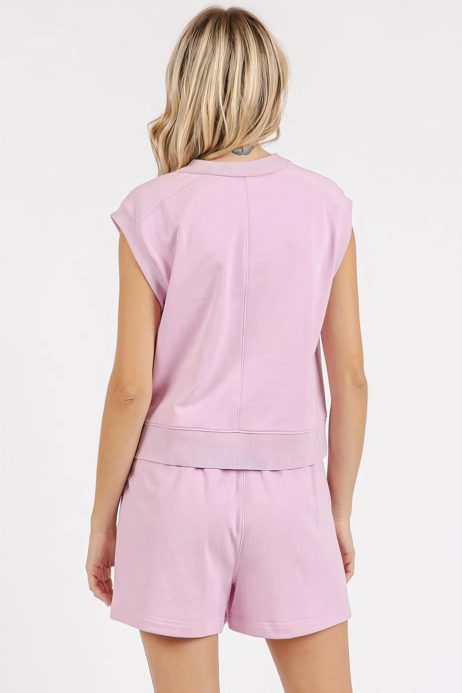 french terry top and shorts set cozy chic, comfortable women's casual set, stylish loungewear, soft French terry outfit, relaxed fit two-piece, perfect for relaxation or casual outings