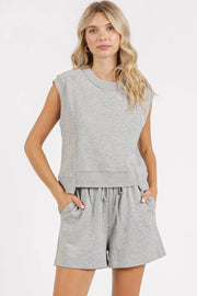 french terry crew neck top and shorts set loungewear, cozy women's two-piece set, comfortable lounge outfit, soft French terry fabric, relaxed fit top, ultimate comfort shorts, ideal for relaxing at home