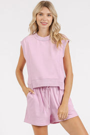 french terry top and shorts set cozy chic, comfortable women's casual set, stylish loungewear, soft French terry outfit, relaxed fit two-piece, perfect for relaxation or casual outings