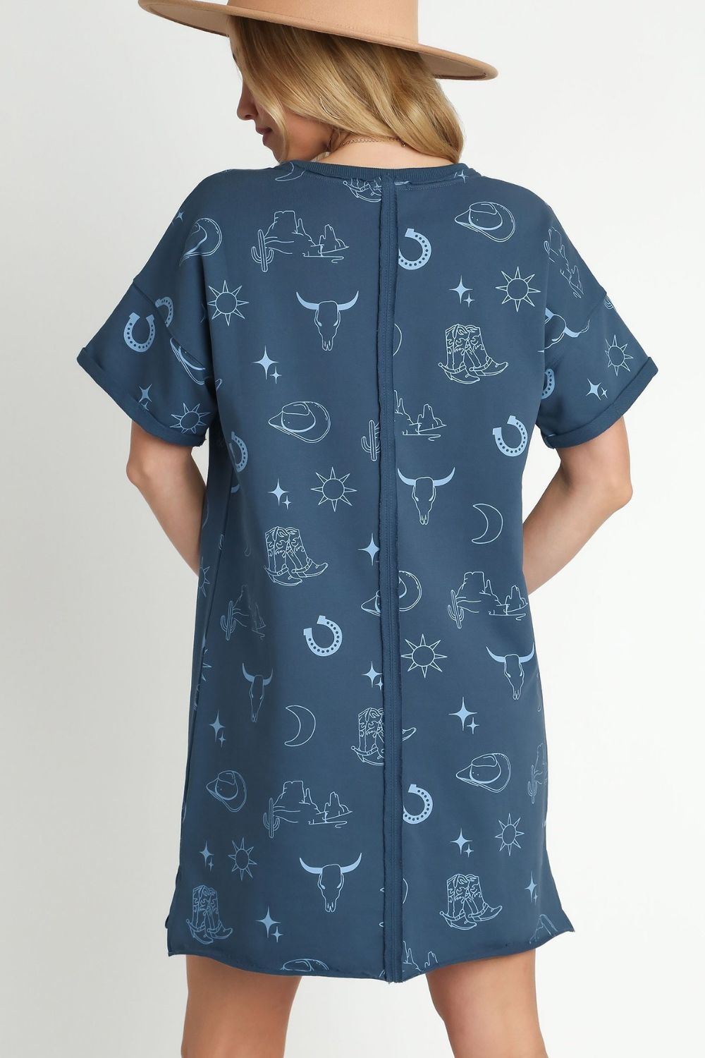 Umgee Plus Size French Terry Short Sleeve Round Neck Dress.