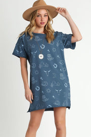 Umgee Plus Size French Terry Short Sleeve Round Neck Dress.