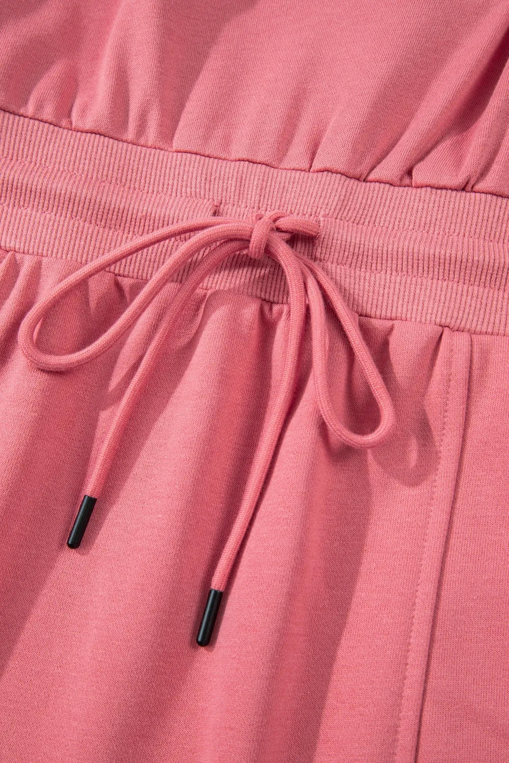 French Terry Zipped Collar Sleeveless Drawstring Waist Mini Dress.