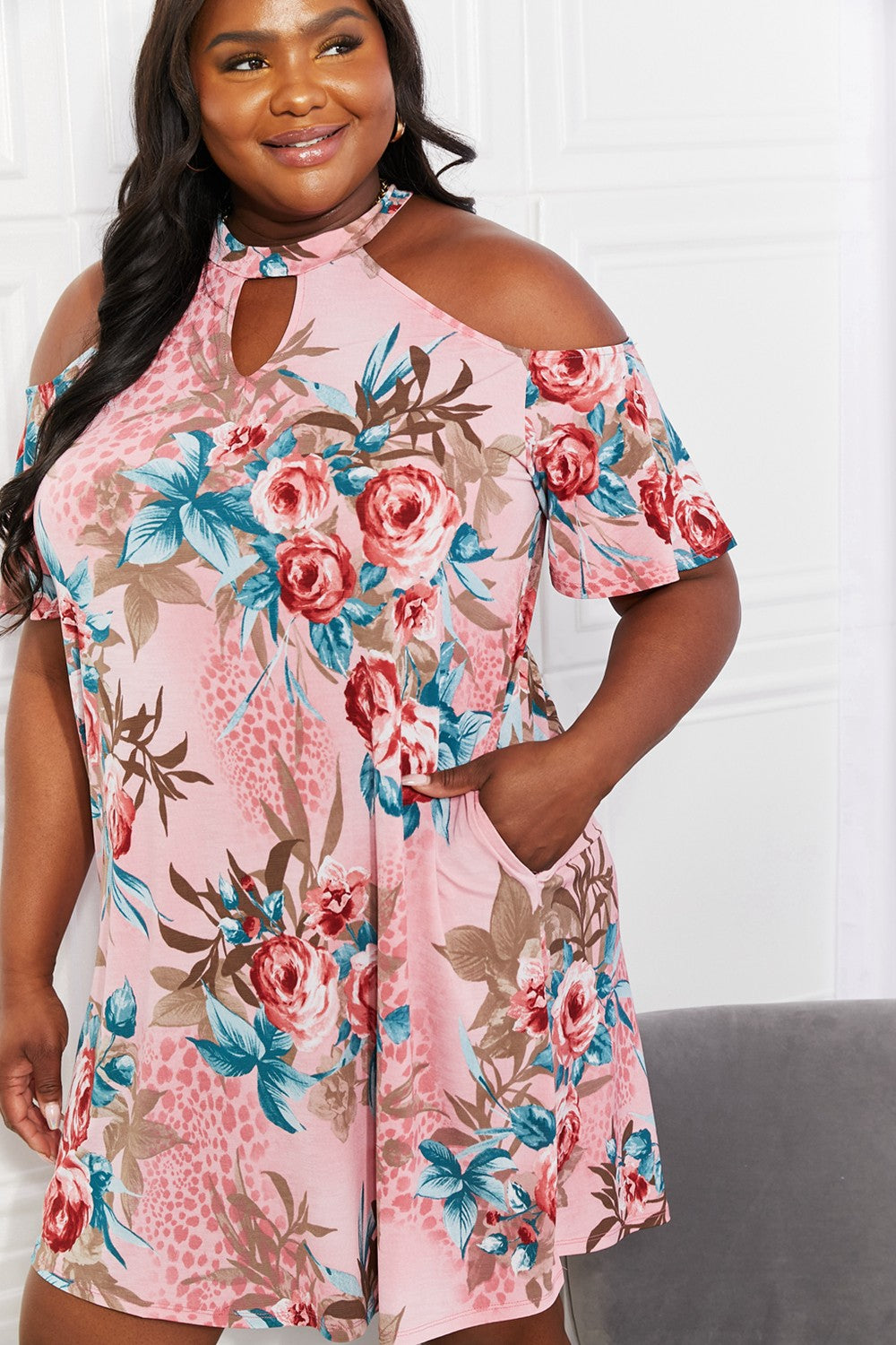 Sew In Love Plus Size Fresh-Cut Flowers Cold-Shoulder Dress.