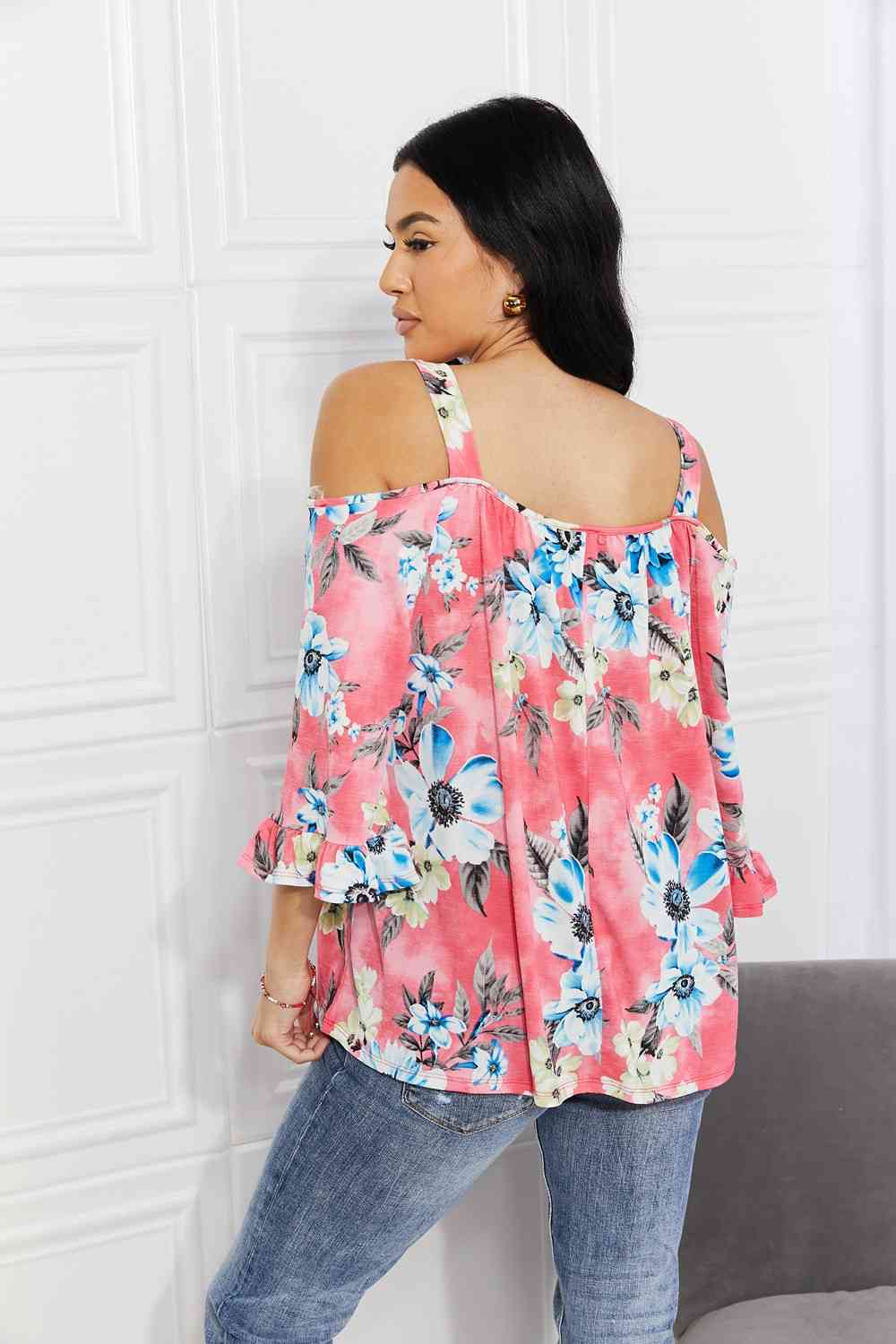 Sew In Love full size fresh take floral cold-shoulder top.