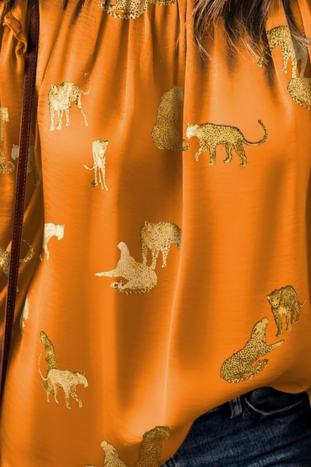 Frill animal flounce sleeve blouse.
