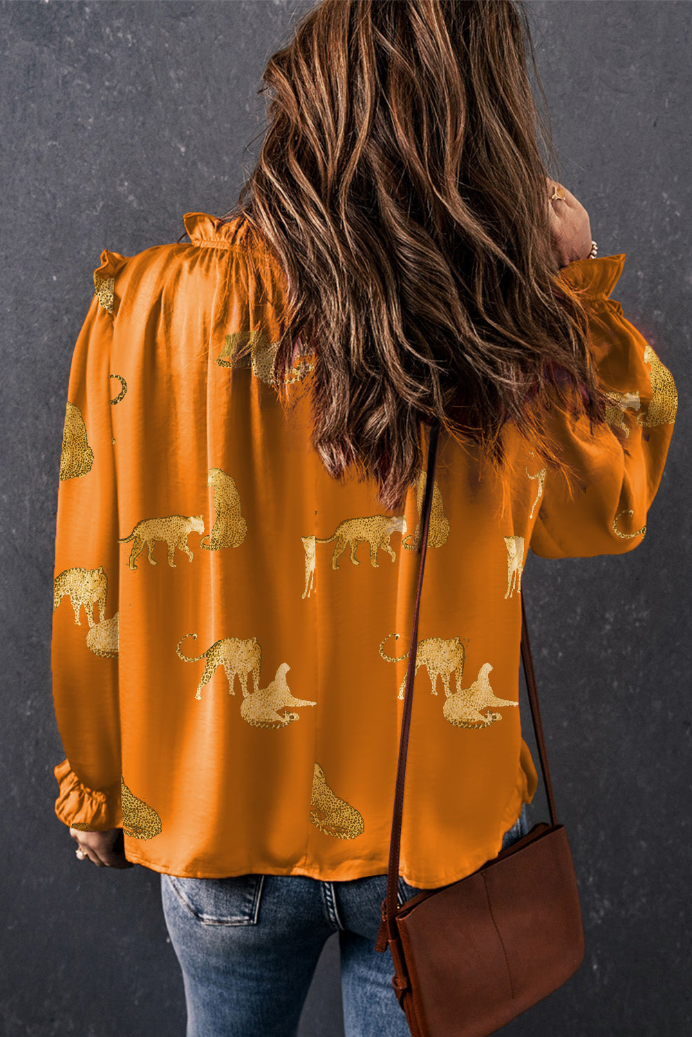 Frill animal flounce sleeve blouse.