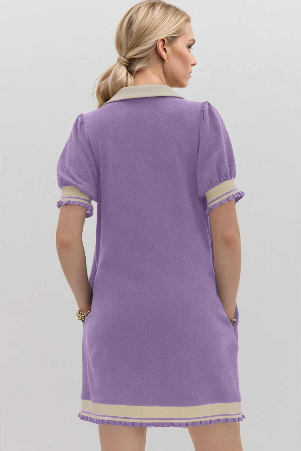 Oh Frill Contrast Trim Johnny Collar Short Sleeve Mini Dress.