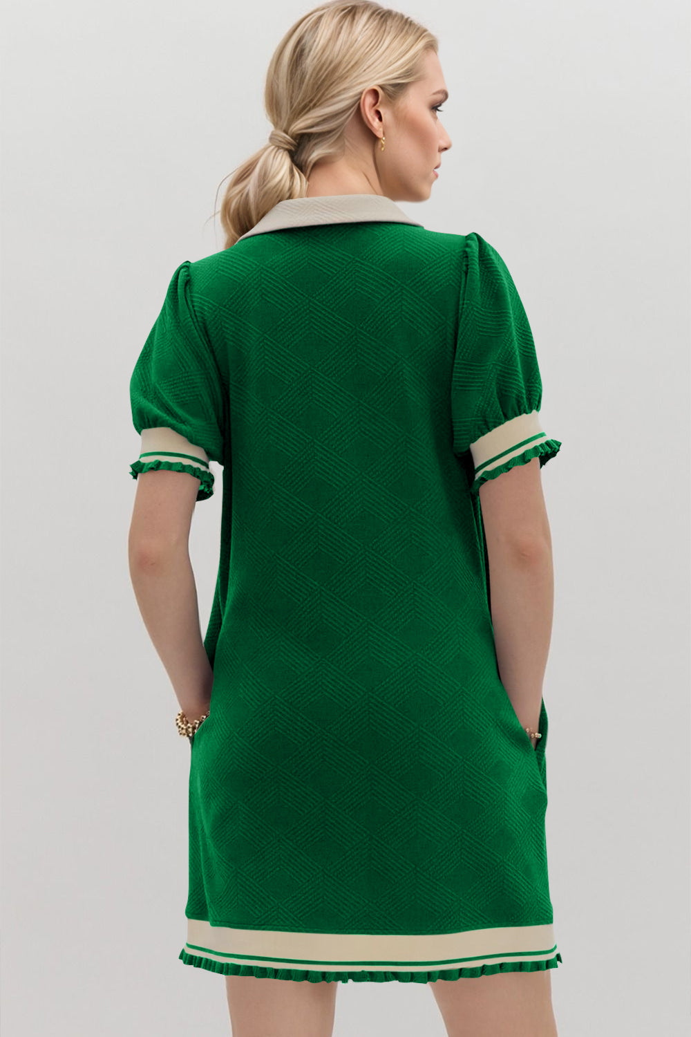 Oh Frill Contrast Trim Johnny Collar Short Sleeve Mini Dress.
