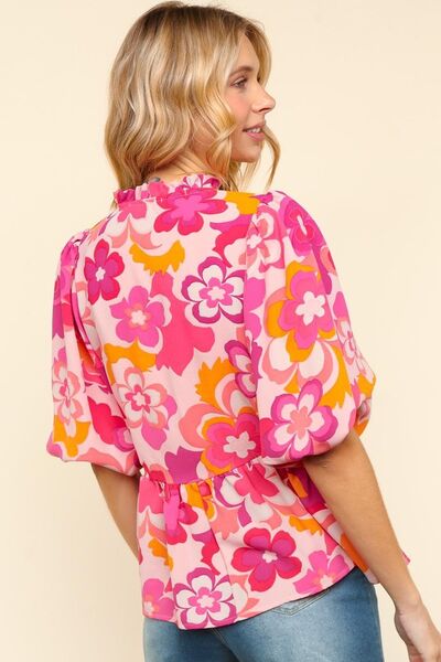 Haptics full size frill floral puff sleeve blouse.
