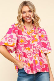 Haptics full size frill floral puff sleeve blouse.