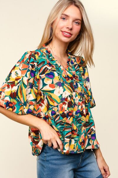 Haptics full size frill floral puff sleeve peplum blouse.
