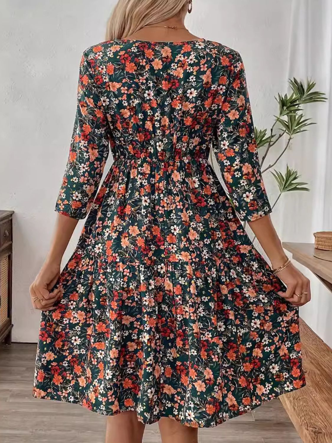 Frill Floral Round Neck Dress.