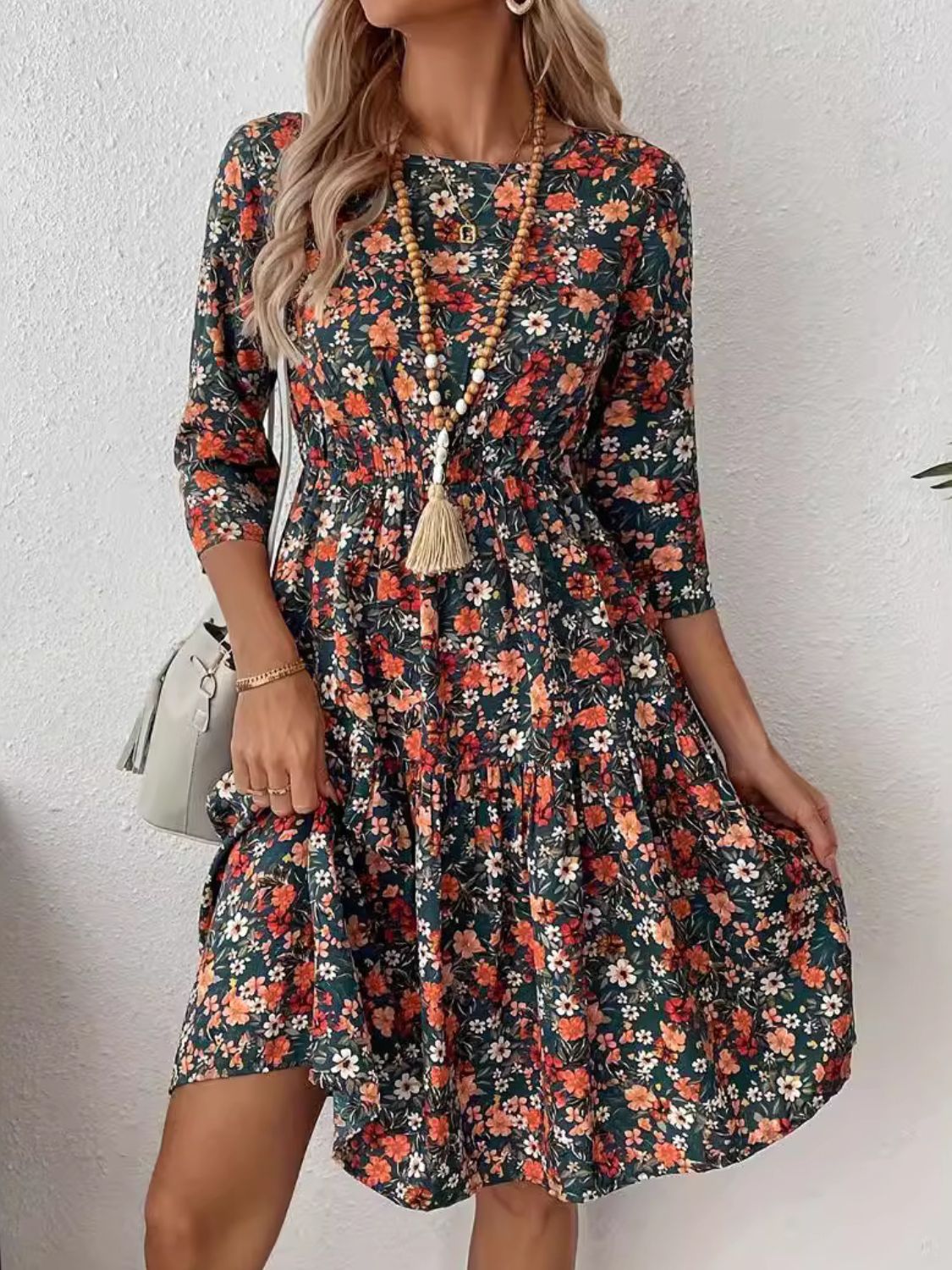 Frill Floral Round Neck Dress.