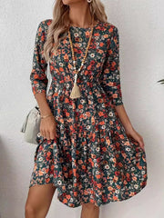 Frill Floral Round Neck Dress.